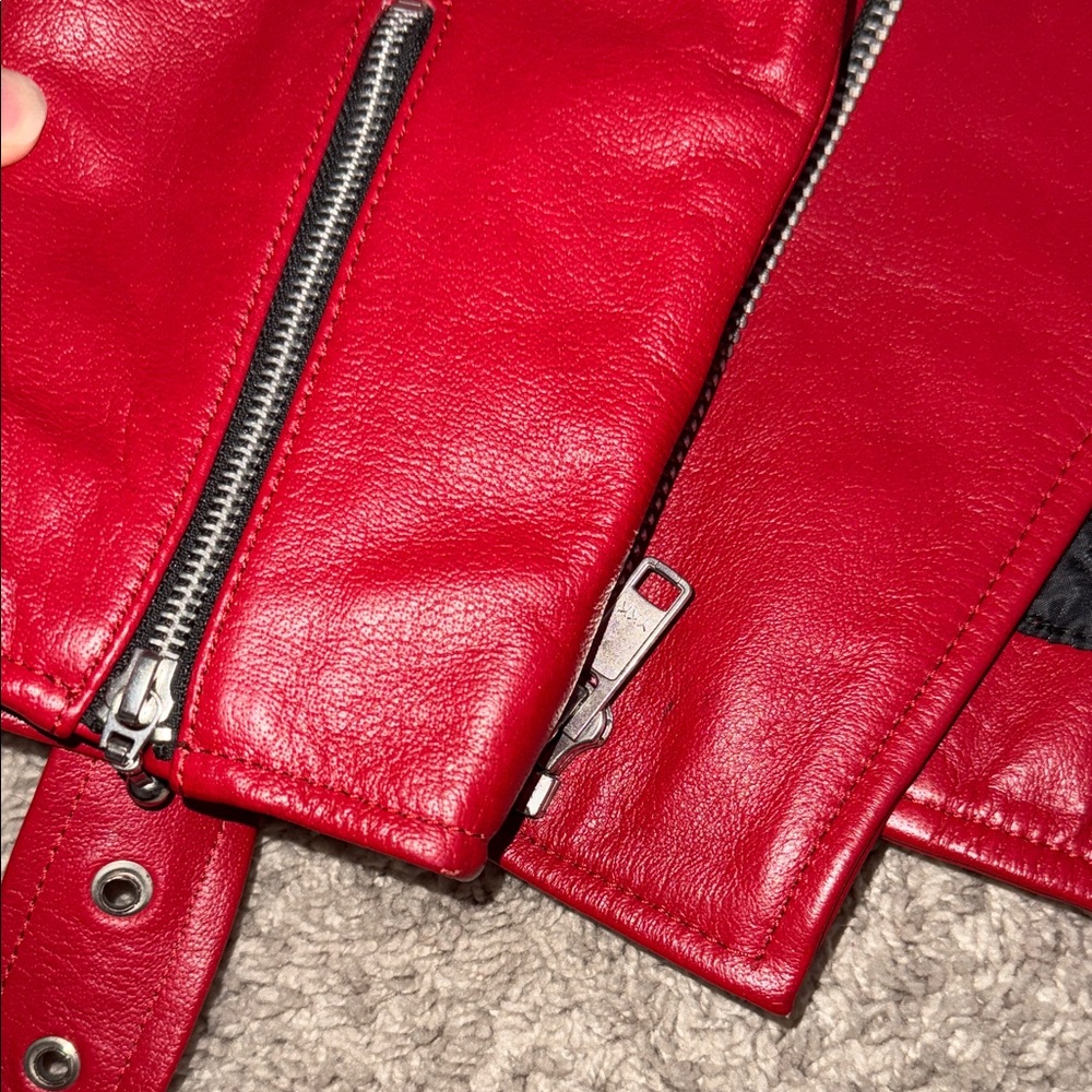 Straight To Hell Red Leather Motorcycle Jacket - Picture 3 of 4